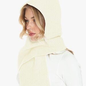 Acrylic scarf with hood, hand knit gloves